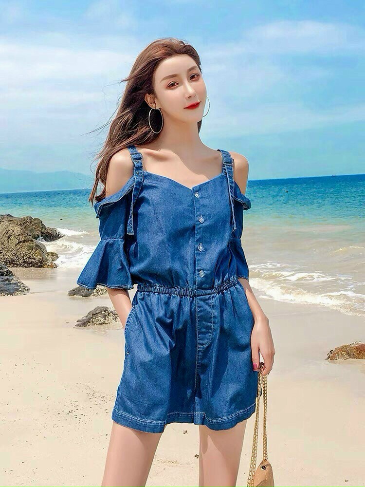 JUMSUIT DENIM ĐÙI TRỄ VAI TAY LOE 